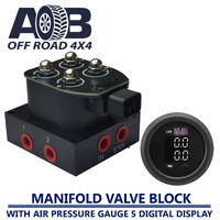 Air Ride Suspension Valve Block Solenoid Valve 2 Port Direct Action + Air Pressure Gauge Dual Digital Display WHITE