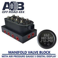 Air Ride Suspension Valve Block Solenoid Valve 4 Port Direct Action + 5 in 1 Air Pressure Gauge WHITE Digital Display
