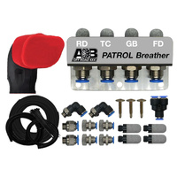 Diff Breather Kit 4 Port fits Nissan Patrol black hose & 3" RED Snorkel Sock Pre Filter