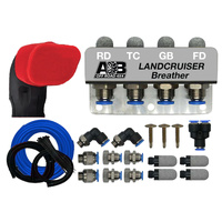 Diff Breather Kit 4 Port fits Toyota Landcruiser blue hose & 3" RED Snorkel Sock Pre Filter