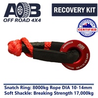 Recovery Kit 1 x RED Snatch Ring 8000kg + 1 x RED Soft Shackle Recovery Rope 17T for Toyota/Nissan/Holden/Mitsubishi etc