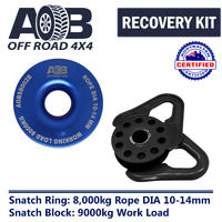 Recovery Kit 1 x Blue Snatch Ring 8000kg 8T + 1 x Recovery Snatch Block 9000kg 9T Black for Toyota/Nissan/Holden/Mitsubishi etc