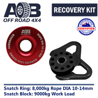 Recovery Kit 1 x Red Snatch Ring 8000kg 8T + 1 x Recovery Snatch Block 9000kg 9T Black for Toyota/Nissan/Holden/Mitsubishi etc