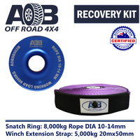 Recovery Kit 1 x Blue Snatch Ring 8000kg + 1 x Winch Extension Strap 5000kg 20Mx50MM for Toyota/Nissan/Holden/Mitsubishi etc