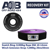 Recovery Kit 1 x Black Snatch Ring 8000kg + 1 x Winch Extension Strap 5000kg 20Mx50MM for Toyota/Nissan/Holden/Mitsubishi etc