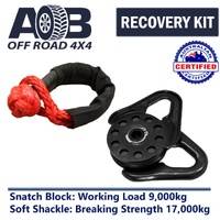 Recovery Kit 1 x Soft Shackle Recovery Rope 17000kg 17T + 1 x Snatch Block 9000kg 9T Black for Toyota/Nissan/Holden/Mitsubishi etc