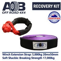 Recovery Kit 1 x Soft Shackle Recovery Rope 17000kg 17T + 1 x Winch Extension Strap 5T for Toyota/Nissan/Holden/Mitsubishi etc