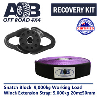 Recovery Kit 1 x Snatch Block 9000kg Black + 1 x Winch Extension Strap 5000kg 20Mx50MM for Toyota/Nissan/Holden/Mitsubishi etc