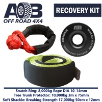 Recovery Kit 1 x Black Snatch Ring 8T + 1 x Tree Trunk Protector 10T + 1 x Soft Shackle 17T for Toyota/Nissan/Holden/Mitsubishi etc