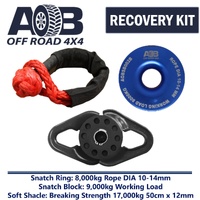 Recovery Kit 1 x Blue Snatch Ring 8T + 1 x Snatch Block 9T Black + 1 x Soft Shackle 17T for Toyota/Nissan/Holden/Mitsubishi etc