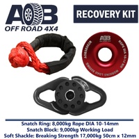Recovery Kit 1 x Red Snatch Ring 8T + 1 x Snatch Block 9T Black + 1 x Soft Shackle 17T fits Toyota/Nissan/Holden/Mitsubishi etc