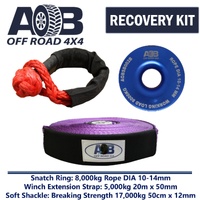 Recovery Kit 1 x Blue Snatch Ring 8T + 1x Winch Extension Strap 5T + 1x Soft Shackle 17T for Toyota/Nissan/Holden/Mitsubishi etc