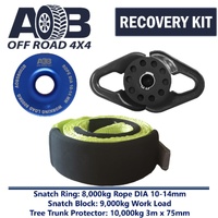 Recovery Kit 1 x Blue Snatch Ring 8T + 1 x Snatch Block 9T Black + 1 x Tree Trunk Protector 10T for Toyota/Nissan/Holden/Mitsubishi etc