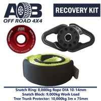 Recovery Kit 1 x Red Snatch Ring 8T + 1 x Snatch Block 9T Black + 1 x Tree Trunk Protector 10T for Toyota/Nissan/Holden/Mitsubishi etc