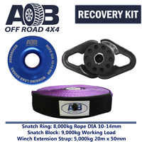 Recovery Kit 1 x Blue Snatch Ring 8T + 1 x Snatch Block 9T Black + 1 x Winch Extension Strap 5T for Toyota/Nissan/Holden/Mitsubishi etc