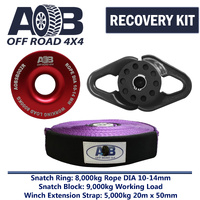 Recovery Kit 1 x Red Snatch Ring 8T + 1 x Snatch Block 9T Black + 1 x Winch Extension Strap 5T for Toyota/Nissan/Holden/Mitsubishi etc