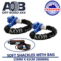 Recovery Kit 2 x Blue Soft Shackle Recovery Rope 61cm 2000kg 20T + 1 x large bag for Toyota/Nissan/Holden/Mitsubishi etc