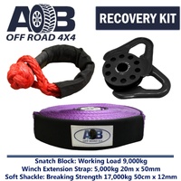 Recovery Kit 1 x Soft Shackle 17T + 1 x Snatch Block 9T black+ 1 x Winch Extension Strap 5T for Toyota/Nissan/Holden/Mitsubishi etc