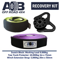 Recovery Kit 1x Tree Trunk Protector 10T + 1x Winch Extension Strap 5T + Snatch Block 9T black for Toyota/Nissan/Holden/Mitsubishi etc