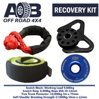 Recovery Kit 1x Blue Snatch Ring 8T +1x Bridle 10T + 1x Soft Shackle 17T +1x Snatch Block 9T black for Toyota/Nissan/Holden/Mitsubishi etc