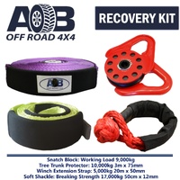 Recovery Kit 1x Bridle 10T + 1x Winch Extension Strap 5T + Soft Shackle 17T + 1x Snatch Block 9T for Toyota/Nissan/Holden/Mitsubishi etc