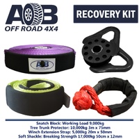 Recovery Kit 1x Bridle 10T +1x Winch Extension Strap 5T + Soft Shackle 17T +1x Snatch Block 9T black for Toyota/Nissan/Holden/Mitsubishi etc