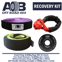 Recovery Kit 1x Black Snatch Ring 8T + 1x Bridle + 1x Soft Shackle 17T + 1x Winch Extension Strap for Toyota/Nissan/Holden/Mitsubishi etc