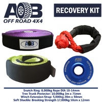 Recovery Kit 1x Blue Snatch Ring 8T + 1x Bridle + 1x Soft Shackle 17T + 1x Winch Extension Strap for Toyota/Nissan/Holden/Mitsubishi etc