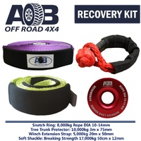 Recovery Kit 1x Red Snatch Ring 8T + 1x Bridle + 1x Soft Shackle 17T + 1x Winch Extension Strap for Toyota/Nissan/Holden/Mitsubishi etc