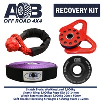 Recovery Kit 1x Black Snatch Ring + 1x Snatch Block + 1x Soft Shackle 17T + 1x Winch Extension Strap for Toyota/Nissan/Holden/Mitsubishi