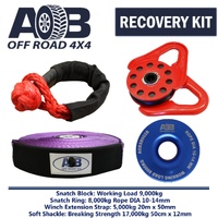 Recovery Kit 1x Blue Snatch Ring + 1x Snatch Block + 1x Soft Shackle 17T + 1x Winch Extension Strap for Toyota/Nissan/Holden/Mitsubishi