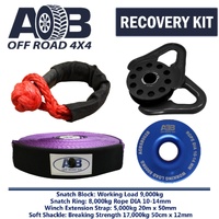 Recovery Kit 1x Blue Snatch Ring +1x Snatch Block black +1x Soft Shackle 17T +1x Winch Extension Strap for Toyota/Nissan/Holden/Mitsubishi