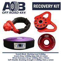 Recovery Kit 1x Red Snatch Ring + 1x Snatch Block + 1x Soft Shackle 17T + 1x Winch Extension Strap for Toyota/Nissan/Holden/Mitsubishi