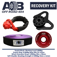 Recovery Kit 1x Red Snatch Ring +1x Snatch Block Black +1x Soft Shackle 17T +1x Winch Extension Strap for Toyota/Nissan/Holden/Mitsubishi