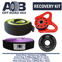 Recovery Kit 1 x Black Snatch Ring 8T+ 1x Winch Extension Strap 5T + 1x Bridle + 1 x Snatch Block for Toyota/Nissan/Holden/Mitsubishi