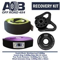 Recovery Kit 1x Black Snatch Ring 8T+ 1x Winch Extension Strap 5T + 1x Bridle + 1x Snatch Block Black for Toyota/Nissan/Holden/Mitsubishi