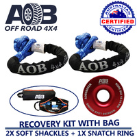 Recovery Kit 2 x Blue Soft Shackle Recovery Rope 61cm 2000kg 20T + Red Snatch Ring 8T + large bag for Toyota/Nissan/Holden/Mitsubishi etc