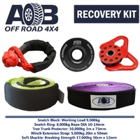 Recovery Kit 1x Black Snatch Ring 8T +1x Bridle +1x Soft Shackle 17T +1x Snatch Block +1x Winch Extension Strap for Toyota/Nissan/Mitsubishi etc