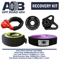 Recovery Kit 1x Black Snatch Ring 8T +1x Bridle +1x Soft Shackle 17T +1x Snatch Block black+1x Winch Extension Strap for Toyota/Nissan/Mitsubishi etc