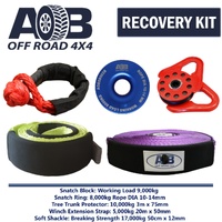 Recovery Kit 1x Blue Snatch Ring 8T +1x Bridle +1x Soft Shackle 17T +1x Snatch Block +1x Winch Extension Strap for Toyota/Nissan/Mitsubishi etc