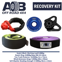 Recovery Kit 1x Blue Snatch Ring 8T +1x Bridle +1x Soft Shackle 17T +1x Snatch Block black +1x Winch Extension Strap for Toyota/Nissan/Mitsubishi etc