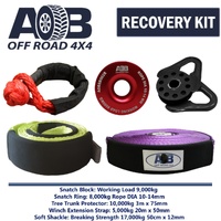 Recovery Kit 1x Red Snatch Ring 8T +1x Bridle +1x Soft Shackle 17T +1x Snatch Block black + Winch Strap for Toyota/Nissan/Mitsubishi etc