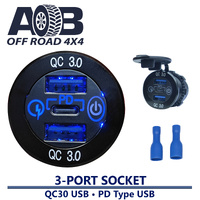 12-24V 3-Port Socket Dual USB Charger QC3.0 + PD TYPE