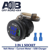 12-24V 3-in-1 Power Socket USB Charger +  Volt meter Battery Monitor Voltage Gauge + Current meter LED light in Blue