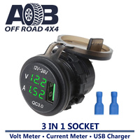 12-24V 3-in-1 Power Socket USB Charger +  Volt meter Battery Monitor Voltage Gauge + Current meter LED light in GREEN