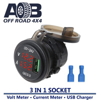 12-24V 3-in-1 Power Socket USB Charger +  Volt meter Battery Monitor Voltage Gauge + Current meter LED light in Red