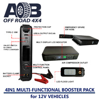Car Jump Starter, 12000mAh 12V 4-in-1 Battery Jump Starter QC3.0 USB Charge Power Bank Tyre Inflater Digital Voltmeter Air Hose