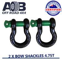 2 x  Bow Shackles Green Black WLL Rated 4750kg fits Nissan/Holden/Mitsubishi/Toyota Hilux Landcruiser 70 79 Prado 150 etc