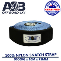 Recovery Tow Strap 9000KG 10Mx75MM Snatch Strap 100% Nylon 20% Stretch in Blue 4x4 fits Toyota/Nissan/Holden/Mitsubishi etc