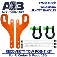 5T Recovery Gear Tow Points Kit 2300K with 2 x D Ring Bow Shackles 4.75T for Toyota FJ Cruiser and Landcruiser Prado 150